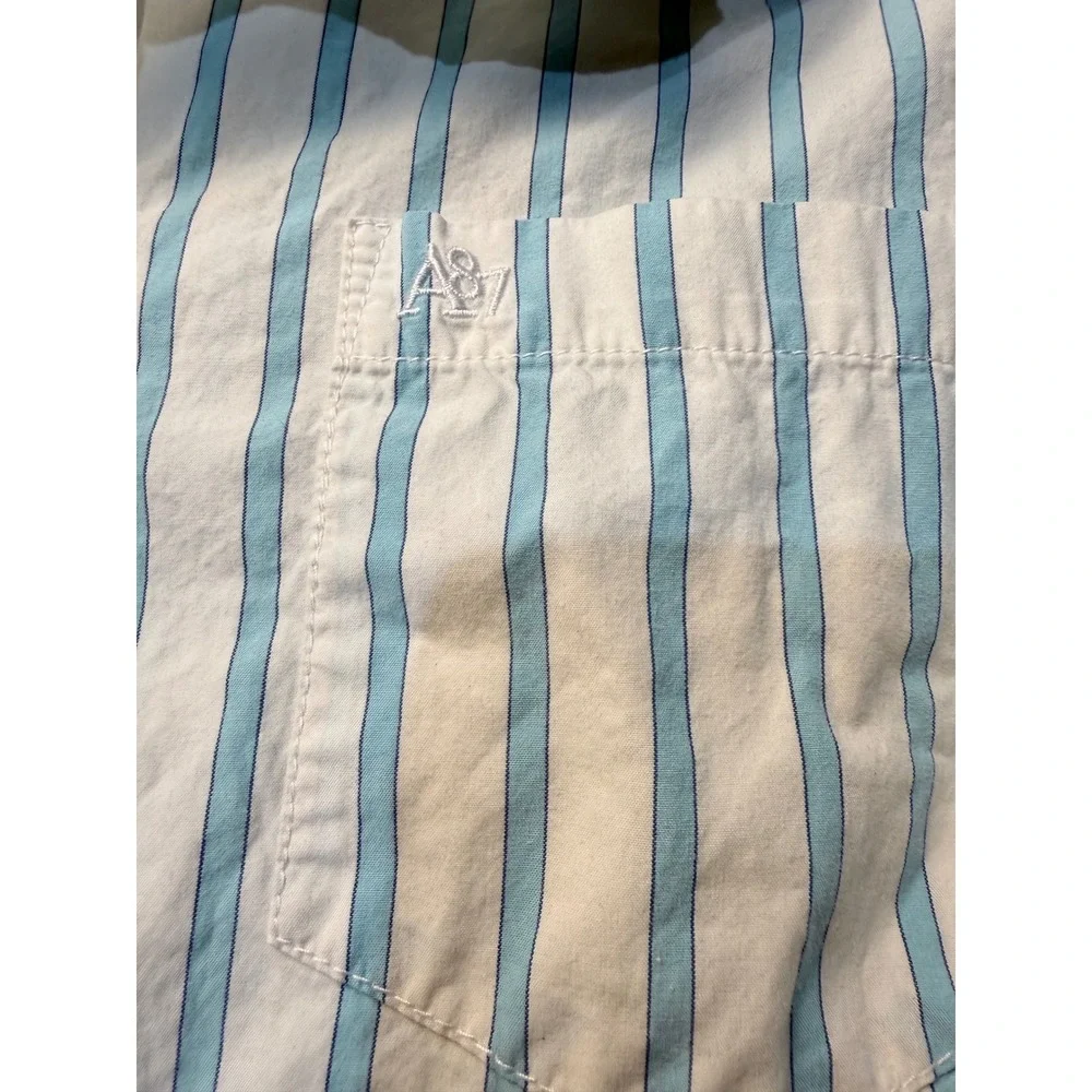 Aeropostale Mens Long Sleeve Button Down Shirt Blue White Striped Large A87 Logo - Picture 3 of 5